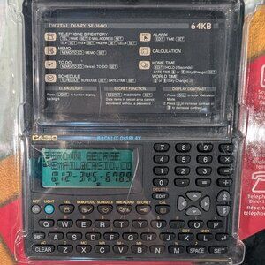 Vintage Y2K Casio SF-3600 Black Retro Backlit Display Illuminator Digital Diary